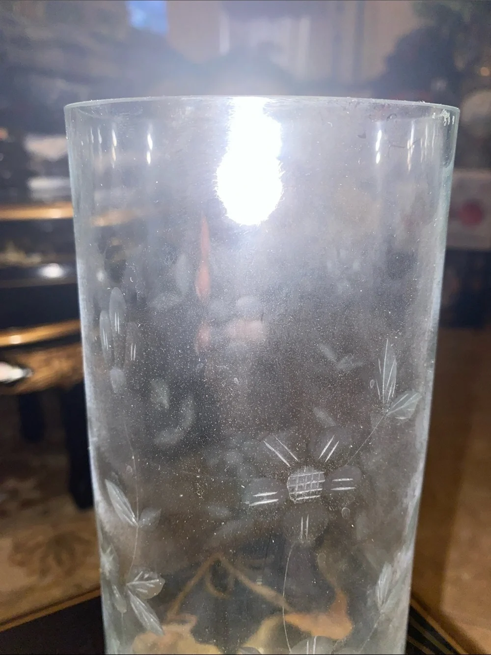 Etched Clear Glass Floral Cylinder Vase - Clear